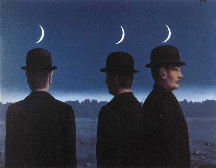 Three men looking in opposite directions.