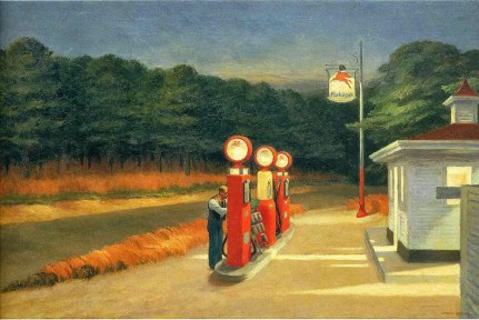 A gas attendant in a painting