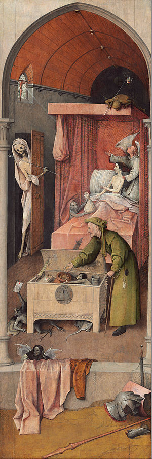 A miser on his deathbed.